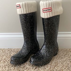 Hunter Boots Girls Size 4 Black Multi Glitter.